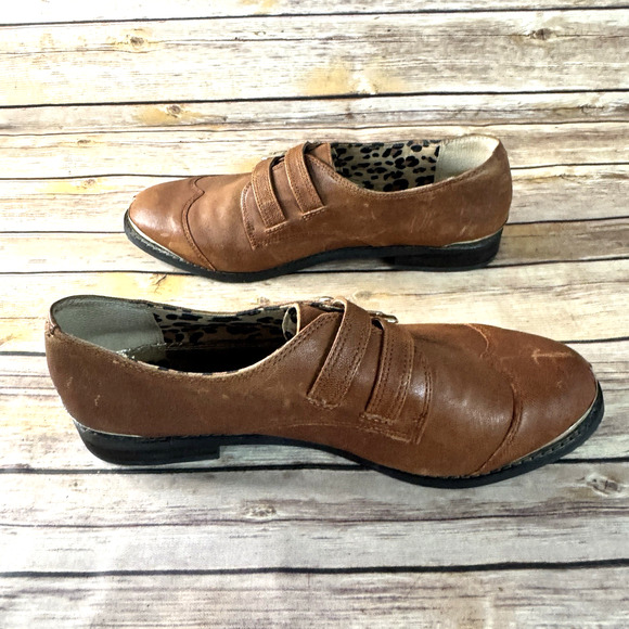 Gianni Bini Womens Cognac Brown Leather Monk Strap Wingtip Oxford Shoes 9M - Picture 7 of 11